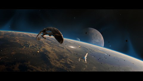 Обои планеты, звездолеты, обломки, planet, starships, the wreckage разрешение 1920x1200 Загрузить