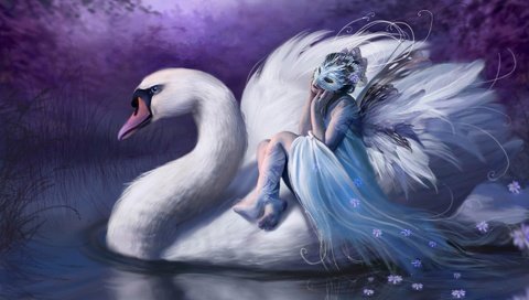 Обои ночь, фея, германия, лебедь, bente schlick, night, fairy, germany, swan разрешение 1920x1175 Загрузить