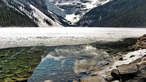 Обои вода, горы, камни, отражение, лёд, water, mountains, stones, reflection, ice разрешение 1920x1440 Загрузить