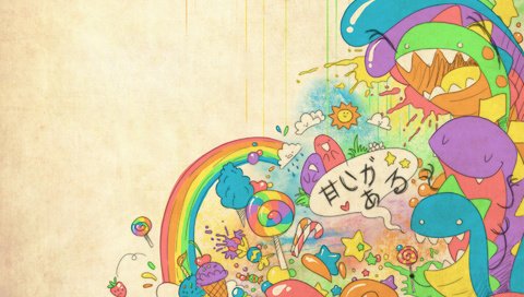 Обои абстракция, мороженое, конфеты, радуга, радость, монстрики, abstraction, ice cream, candy, rainbow, joy, monsters разрешение 1920x1200 Загрузить