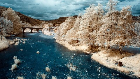 Обои река, мост, франция, инфракрасный снимок, сен-жан-дю-гар, river, bridge, france, infrared the, saint-jean-du-gard разрешение 2048x1365 Загрузить