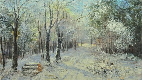 Обои картина, пейзаж, живопись, зимний лес, małgorzata rawicka, picture, landscape, painting, winter forest разрешение 1920x1200 Загрузить