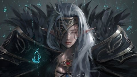 Обои девушка, воин, аниме, эльф, магия, броня, wlop, dungeon and fighter, girl, warrior, anime, elf, magic, armor разрешение 1920x1145 Загрузить