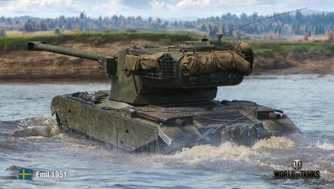 Обои вода, танк, переправа, мир танков, wot, wargaming, emil 1951, water, tank, crossing, world of tanks разрешение 2112x1188 Загрузить