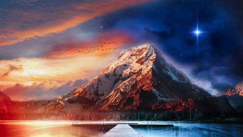 Обои природа, закат, пейзаж, гора, nature, sunset, landscape, mountain разрешение 3840x2160 Загрузить