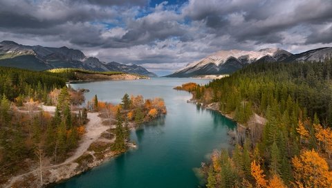 Обои облака, берега, озеро, abraham lake, эйбрахам, горы, природа, пейзаж, осень, леса, канада, clouds, bank, lake, abraham, mountains, nature, landscape, autumn, forest, canada разрешение 2000x1421 Загрузить