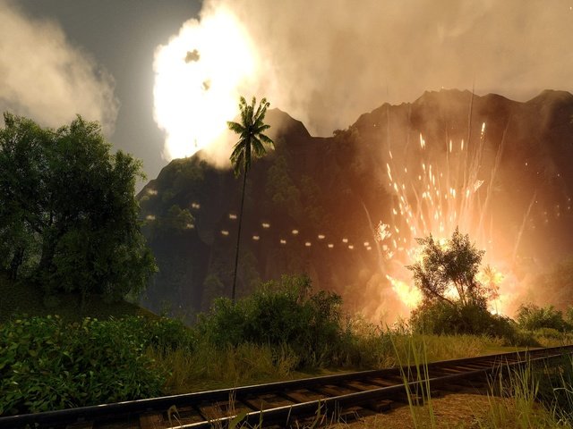 Обои пальмы, взрыв, crysis, palm trees, the explosion разрешение 2560x1600 Загрузить