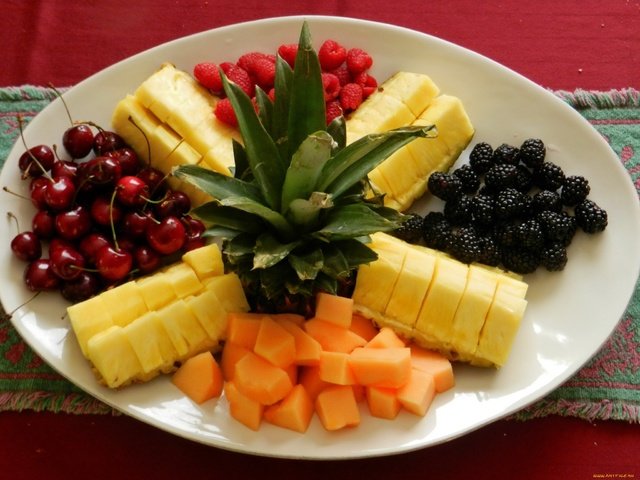 Обои фрукты, тарелка, десерт, ежевика, ананасы, вишня малина, fruit, plate, dessert, blackberry, pineapples, cherry raspberry разрешение 2048x1536 Загрузить