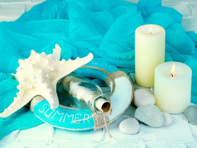 Обои свечи, камни, морская звезда, marine, бутылек, cвечи, летнее, candles, stones, starfish, bottle, summer разрешение 2880x1920 Загрузить