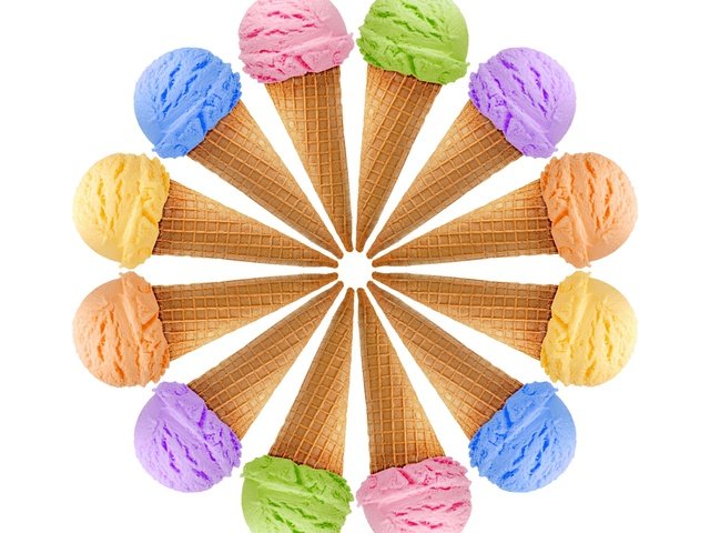 Обои мороженое, белый фон, разноцветное, рожок, сладкое, десерт, вафли, дес, ice cream, white background, colorful, horn, sweet, dessert, waffles, des разрешение 8000x7000 Загрузить