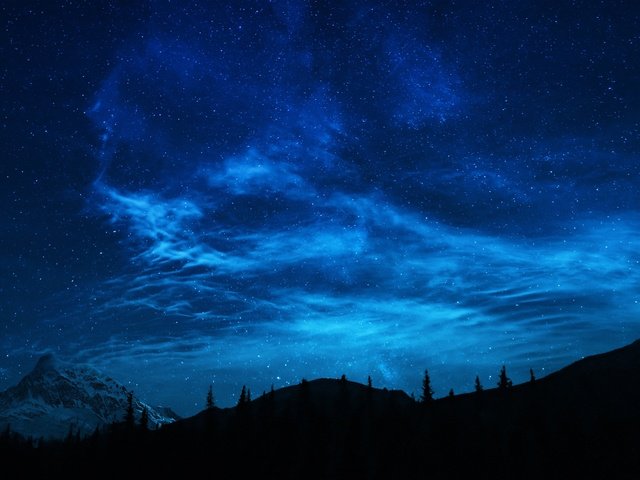 Обои небо, облака, ночь, деревья, скалы, природа, звезды, the sky, clouds, night, trees, rocks, nature, stars разрешение 6000x4000 Загрузить