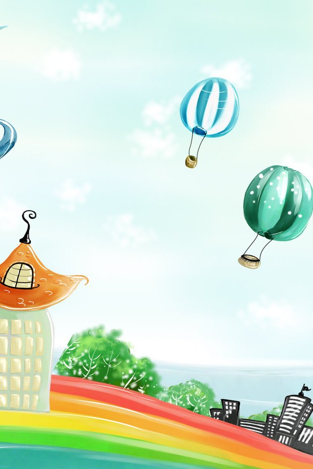 Обои домики, радуга, воздушные шары, houses, rainbow, balloons разрешение 1920x1200 Загрузить