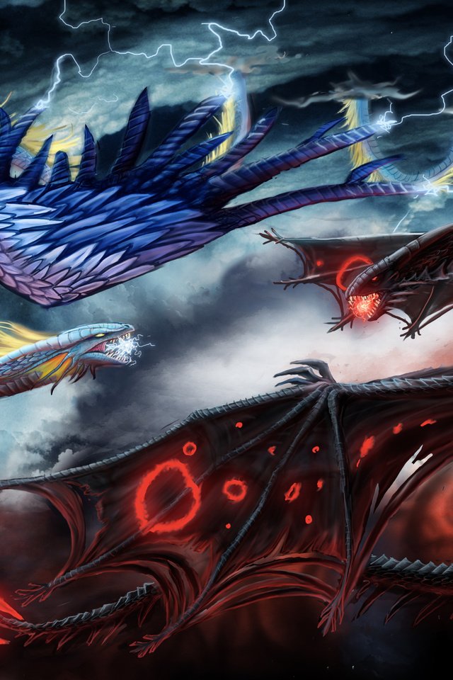 Обои битва, драконы, поединок, battle, dragons, the fight разрешение 3000x2008 Загрузить