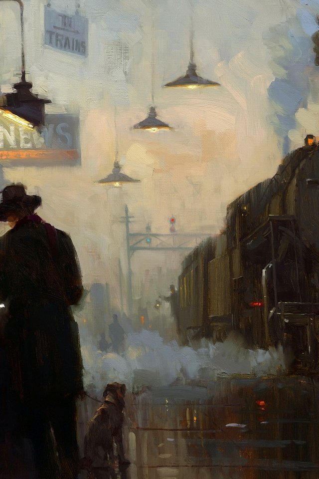 Обои станция, картина, масло, паровоз, station, picture, oil, the engine разрешение 1920x1200 Загрузить