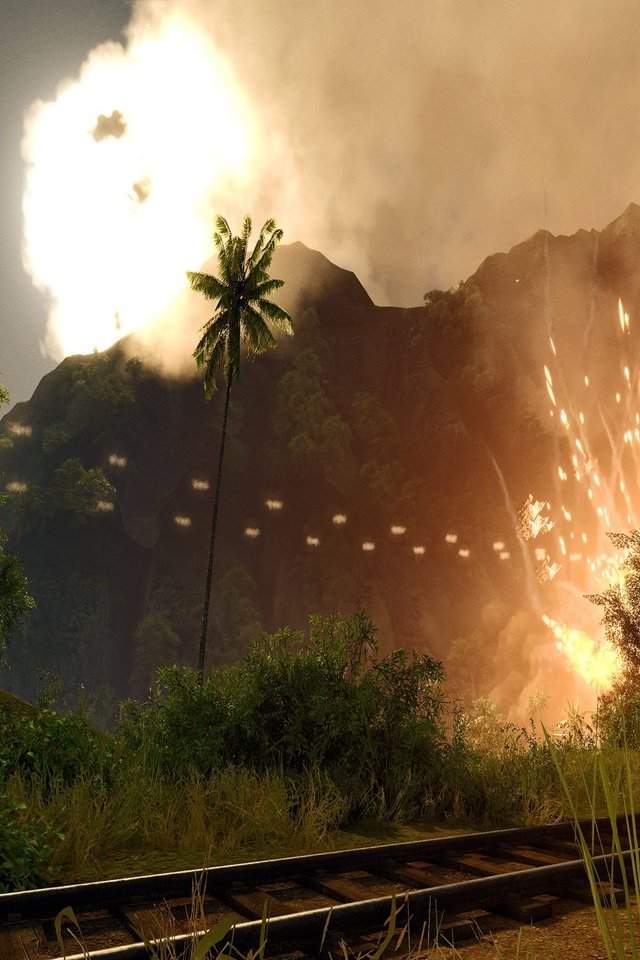 Обои пальмы, взрыв, crysis, palm trees, the explosion разрешение 2560x1600 Загрузить