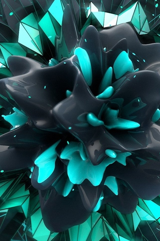 Обои цветок, графика 3d, тёмно-серый и зелёный тон, flower, 3d graphics, dark gray and green tones разрешение 1920x1080 Загрузить
