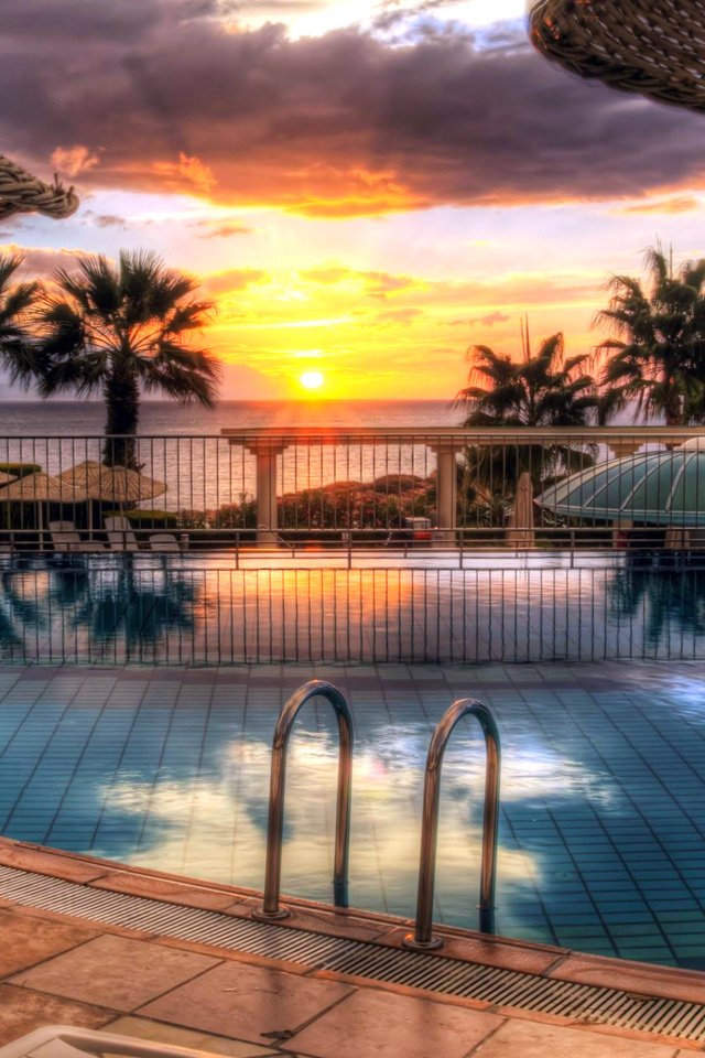 Обои закат, бассейн, sunset, pool разрешение 3840x2160 Загрузить