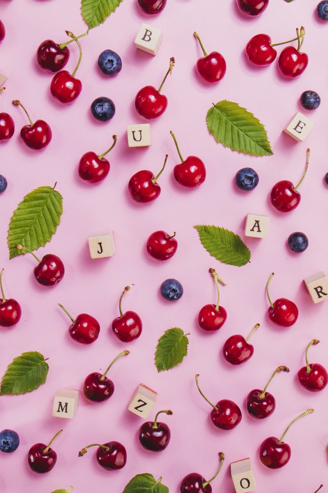Обои лето, буквы, кубики, черешня, ягоды, вишня, черника, summer, letters, cubes, cherry, berries, blueberries разрешение 3456x3456 Загрузить