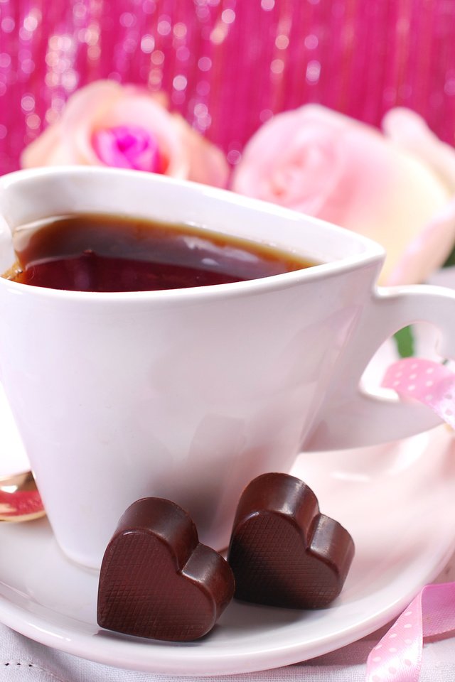 Обои розы, кофе, конфеты, розовые, лента, сердечки, roses, coffee, candy, pink, tape, hearts разрешение 3872x2592 Загрузить