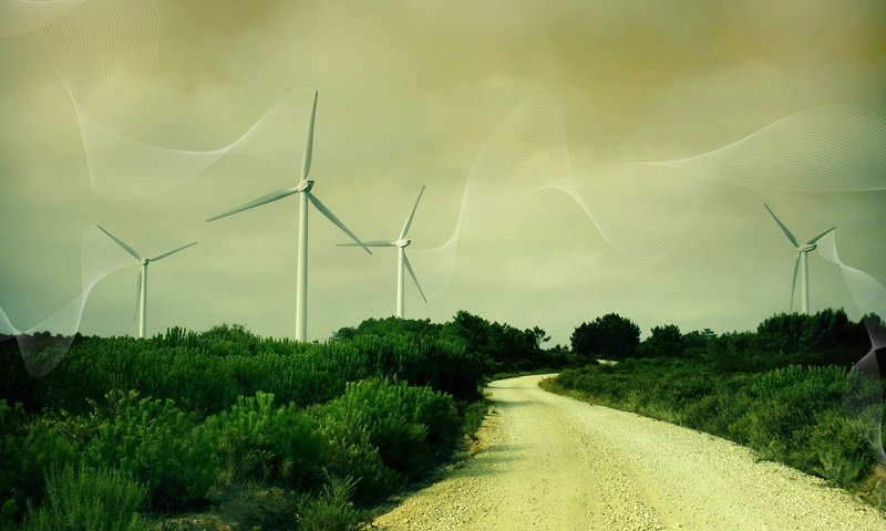 Обои дорога, трава, линии, ветряки, ветротурбины, road, grass, line, windmills, wind turbine разрешение 1920x1200 Загрузить