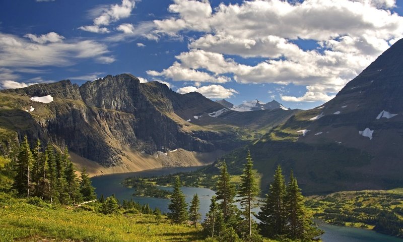 Обои облака, деревья, река, горы, clouds, trees, river, mountains разрешение 2000x1333 Загрузить