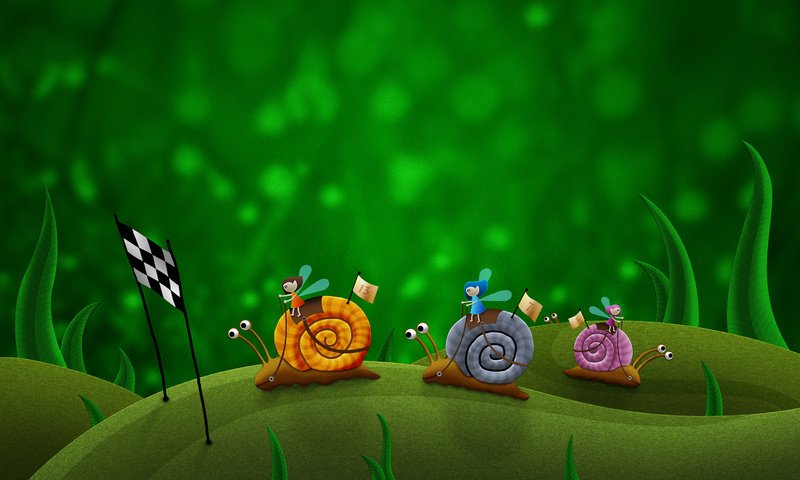 Обои рисунок, зелёный, гонки, улитки, figure, green, race, snails разрешение 2560x1600 Загрузить