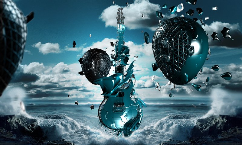 Обои волны, море, гитара, музыка, рок, wave, sea, guitar, music, rock разрешение 2560x1600 Загрузить