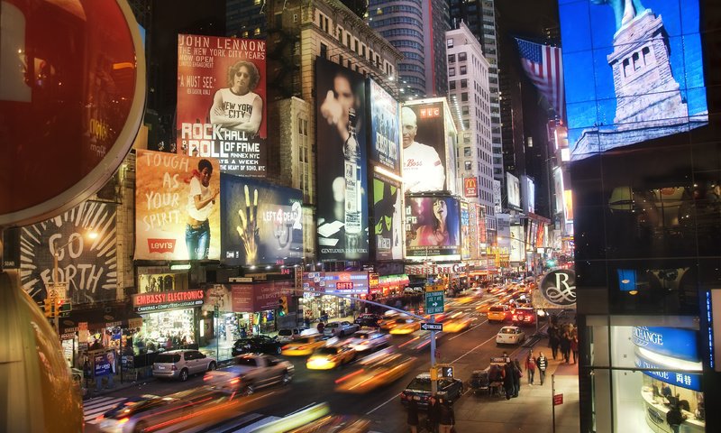 Обои ночь, машины, огни, times square at night, таймс-сквер, вечер, нью - йорк, города, город, небоскребы, движение, улица, night, machine, lights, times square, the evening, new york, city, the city, skyscrapers, movement, street разрешение 4285x2821 Загрузить