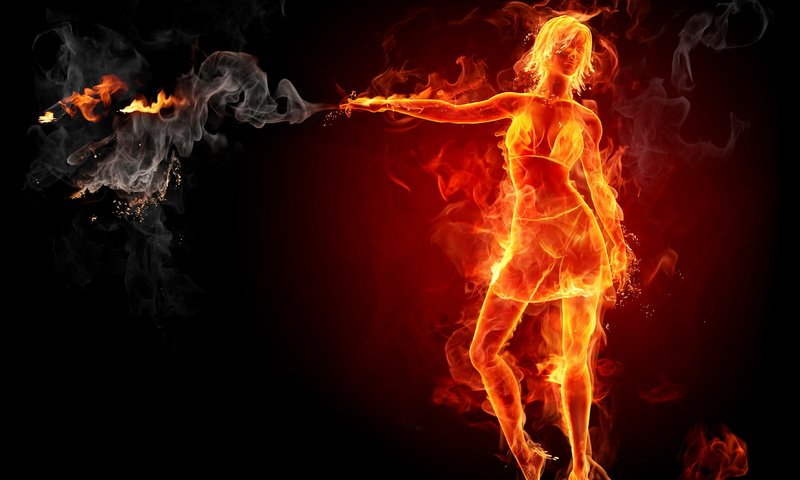 Обои пламя, девушка, огонь, дым, силуэт, flame, girl, fire, smoke, silhouette разрешение 1920x1440 Загрузить