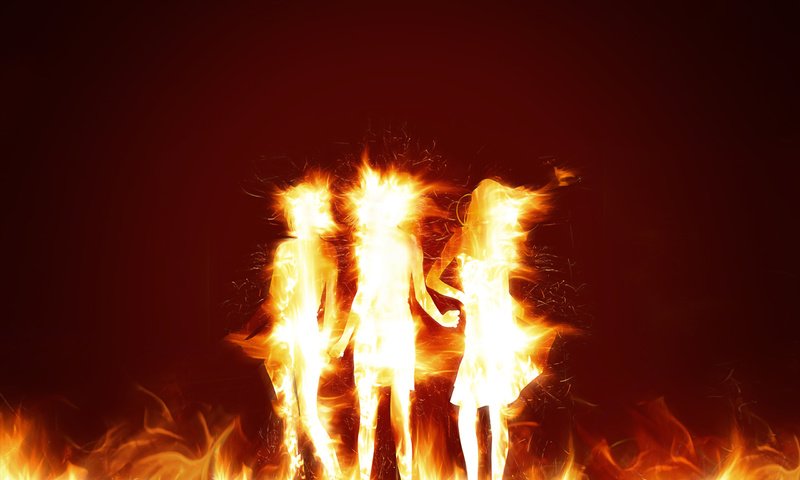 Обои пламя, огонь, девушки, силуэты, танец, ветер, flame, fire, girls, silhouettes, dance, the wind разрешение 2560x2048 Загрузить