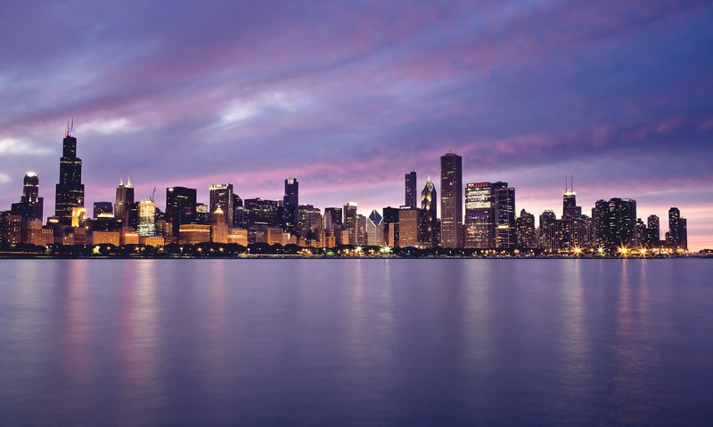 Обои вечер, вид, небоскребы, дома, сша, чикаго, the evening, view, skyscrapers, home, usa, chicago разрешение 2560x1600 Загрузить