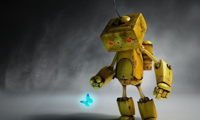 Обои робот с бабочкой, robot with butterfly разрешение 2560x1440 Загрузить