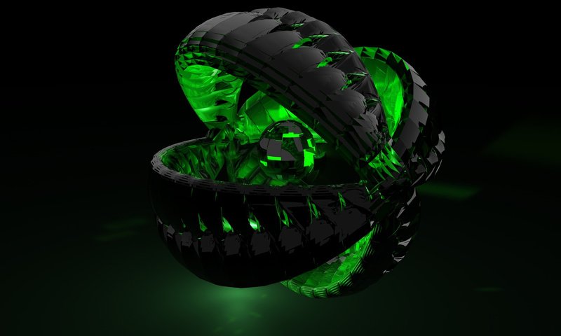 Обои зелёный, форма, графика, шар, черный фон, 3д, green, form, graphics, ball, black background, 3d разрешение 1920x1080 Загрузить
