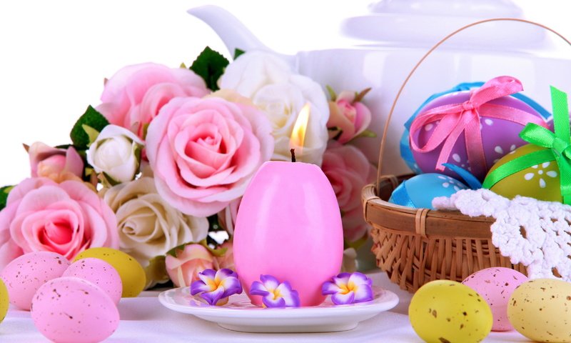 Обои свечи, розы, пасха, яйца, корзинка, candles, roses, easter, eggs, basket разрешение 4500x3000 Загрузить