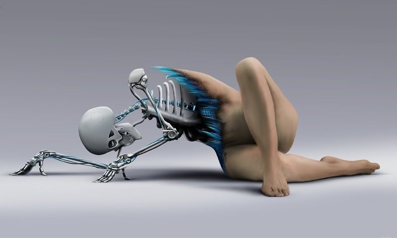 Обои девушка, ноги, череп, тело, киборг, скелет, грудная клетка, girl, feet, skull, body, cyborg, skeleton, chest разрешение 1920x1200 Загрузить