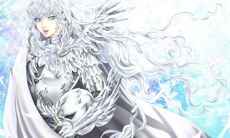 Обои арт, меч, шлем, парень, доспехи, белые волосы, berserk, tamari, griffith, art, sword, helmet, guy, armor, white hair разрешение 2000x1374 Загрузить