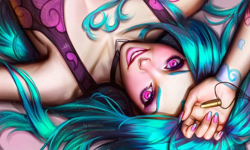 Обои арт, девушка, улыбка, пуля, лига легенд, ayyasap, jinx, art, girl, smile, bullet, league of legends разрешение 2560x1440 Загрузить