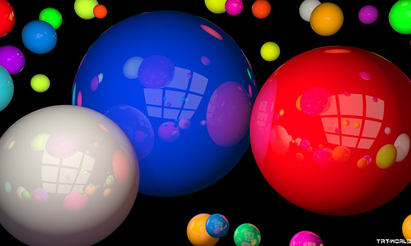 Обои шары, отражение, разноцветные, шарики, цветные, яркие, 3д, balls, reflection, colorful, colored, bright, 3d разрешение 1920x1080 Загрузить