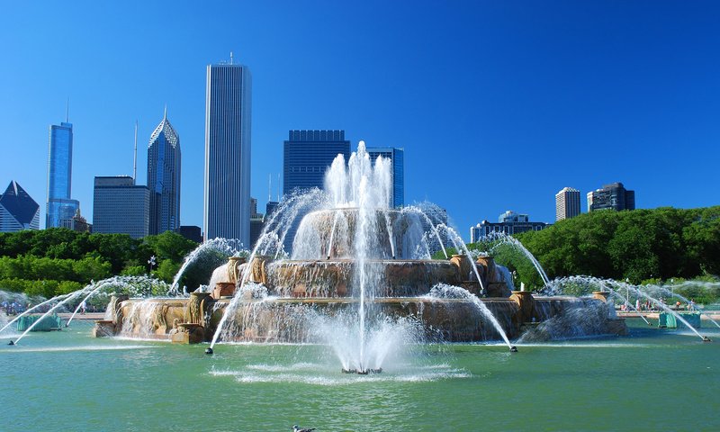 Обои город, небоскребы, фонтан, сша, чикаго, the city, skyscrapers, fountain, usa, chicago разрешение 1920x1200 Загрузить