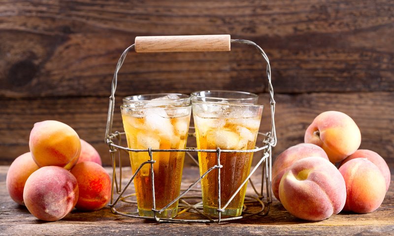 Обои напиток, фрукты, лёд, персики, чай, drink, fruit, ice, peaches, tea разрешение 5000x3290 Загрузить