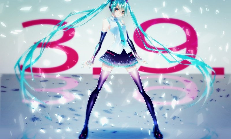 Обои девушка, аниме, вокалоид, twintails, со стоящим, мику хацунэ, aqua hair, girl, anime, vocaloid, standing, hatsune miku разрешение 4500x3000 Загрузить