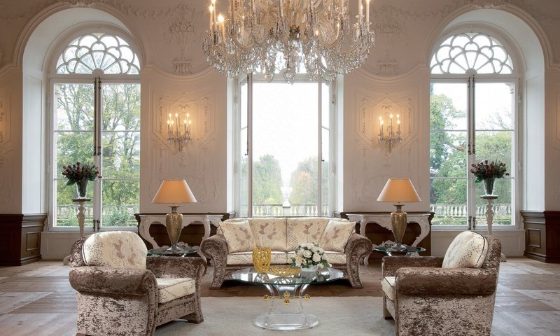 Обои интерьер, дизайн, винтаж, зал, люстра, мебель, гостиная, interior, design, vintage, hall, chandelier, furniture, living room разрешение 1920x1080 Загрузить