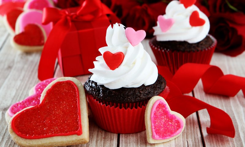 Обои любовь, романтика, сердечки, сладкое, день святого валентина, кексы, love, romance, hearts, sweet, valentine's day, cupcakes разрешение 3888x2592 Загрузить