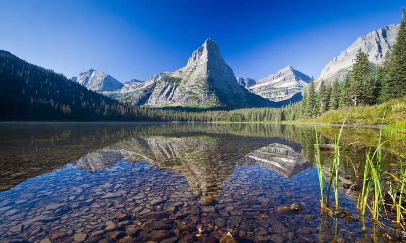 Обои небо, деревья, озеро, горы, камни, лес, монтана, the sky, trees, lake, mountains, stones, forest, montana разрешение 2560x1600 Загрузить