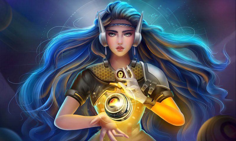 Обои девушка, взгляд, волосы, лицо, магия, symmetra, girl, look, hair, face, magic разрешение 2300x1519 Загрузить