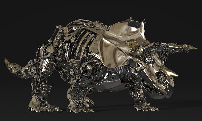 Обои металл, детали, 3д, трицератопс, metal, details, 3d, triceratops разрешение 2560x1600 Загрузить