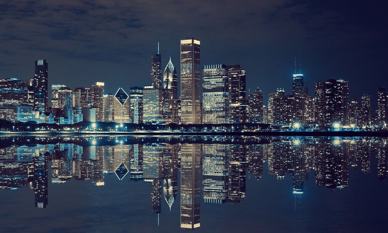 Обои ночь, огни, отражение, город, сша, нью-йорк, night, lights, reflection, the city, usa, new york разрешение 2560x1600 Загрузить
