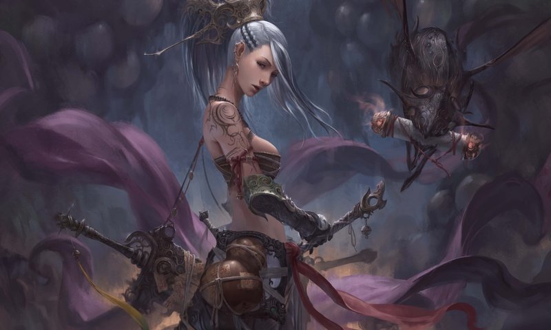 Обои девушка, оружие, воительница, существо, чудик, chin likhui, girl, weapons, warrior, being, crank разрешение 6000x4247 Загрузить