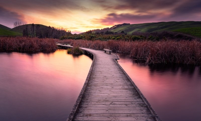 Обои озеро, закат, мост, lake, sunset, bridge разрешение 2048x1366 Загрузить