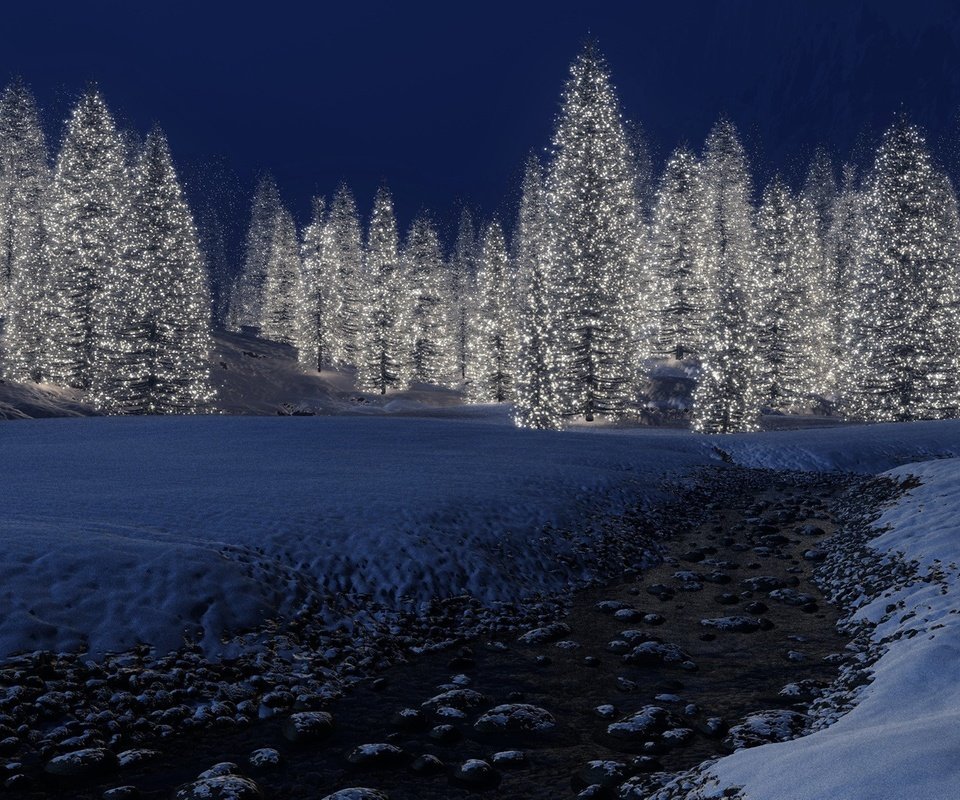 Обои огни, снег, новый год, зима, елки, lights, snow, new year, winter, tree разрешение 1920x1200 Загрузить